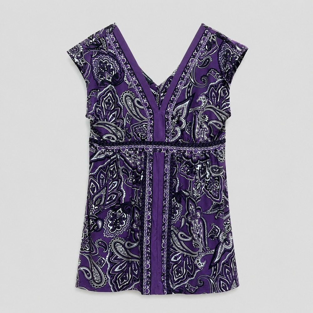 INC Top Size L Purple Stretch Babydoll Paisley Sequin Fairy Y2K Festival